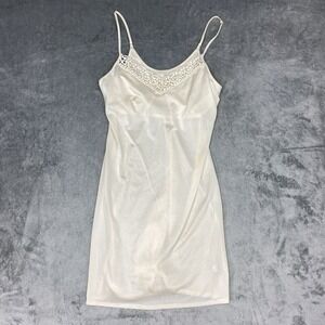 Vtg Olga Nightie Womens Size 36 Ivory Nylon Satin Wide Lace Slip Dress Bombshell